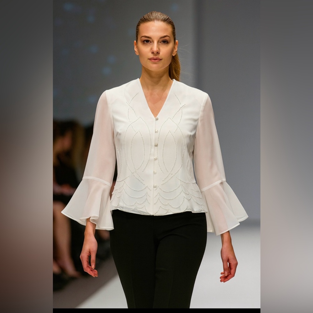 Elegant White Blouse with Flared Sleeves
